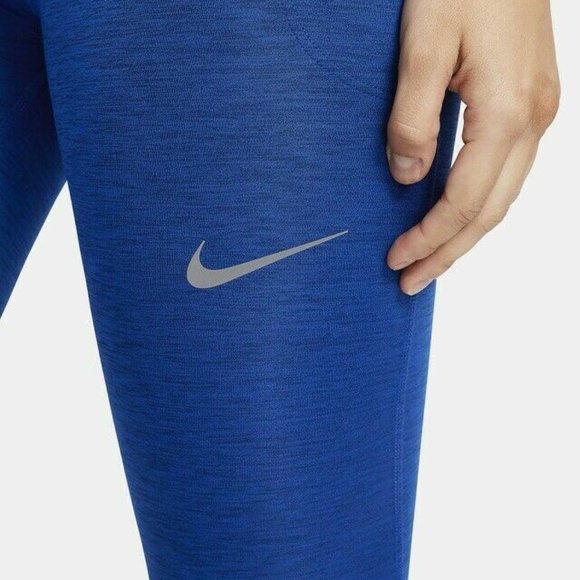 Nike Fast Mid Rise Crop Running Leggings Obsidian Royal/Heather - Picture 4 of 9
